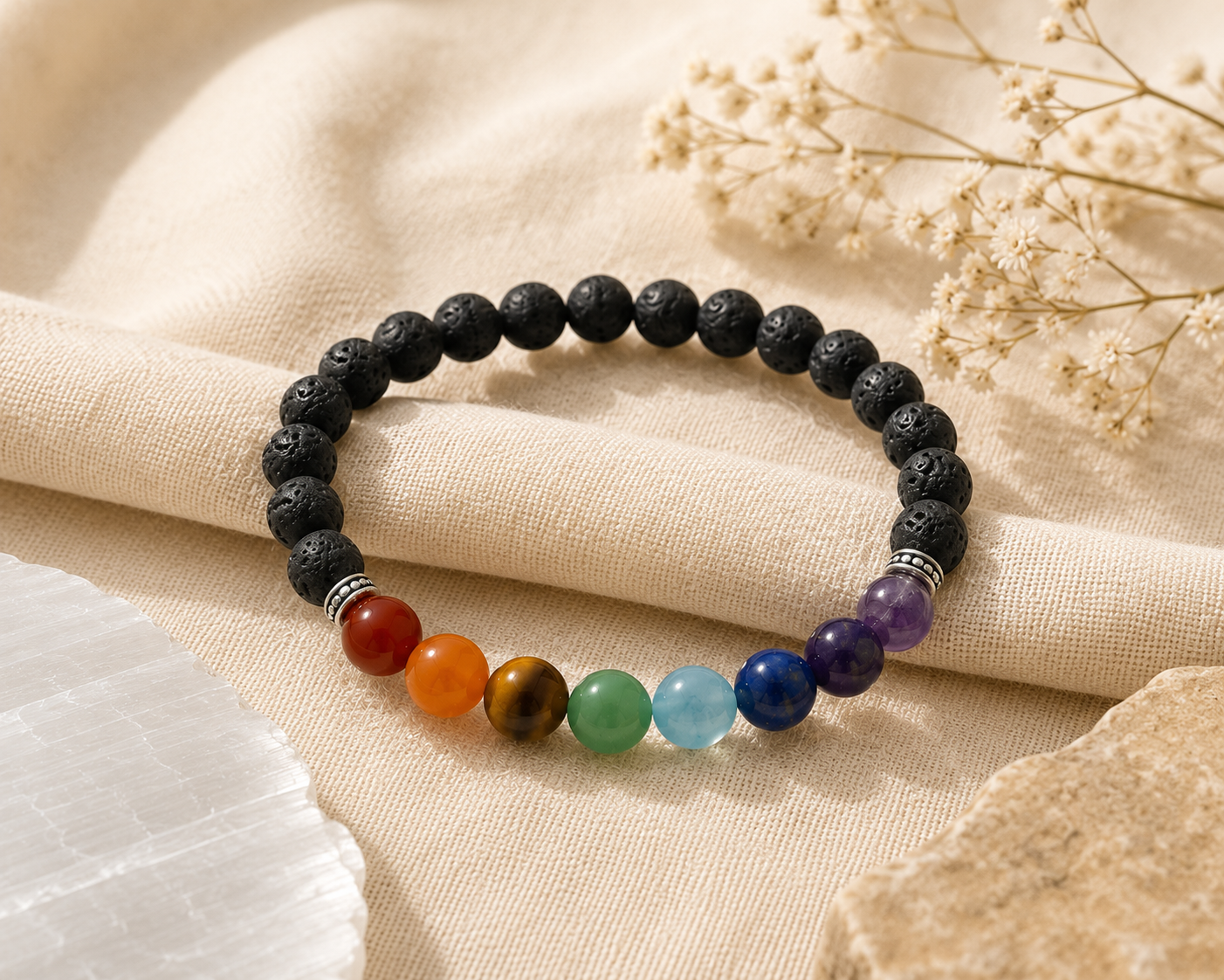 Seven Chakra & Lava Bracelet